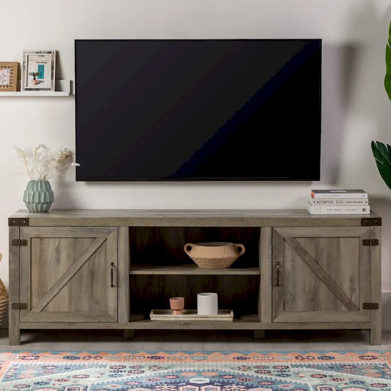 Barn Door TV Stand - Grey/Oak, 70"