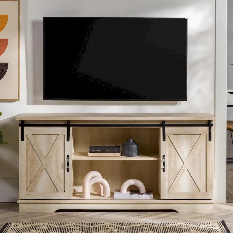 Sliding Barn Door TV Stand - Oak/Grey/White, 58"