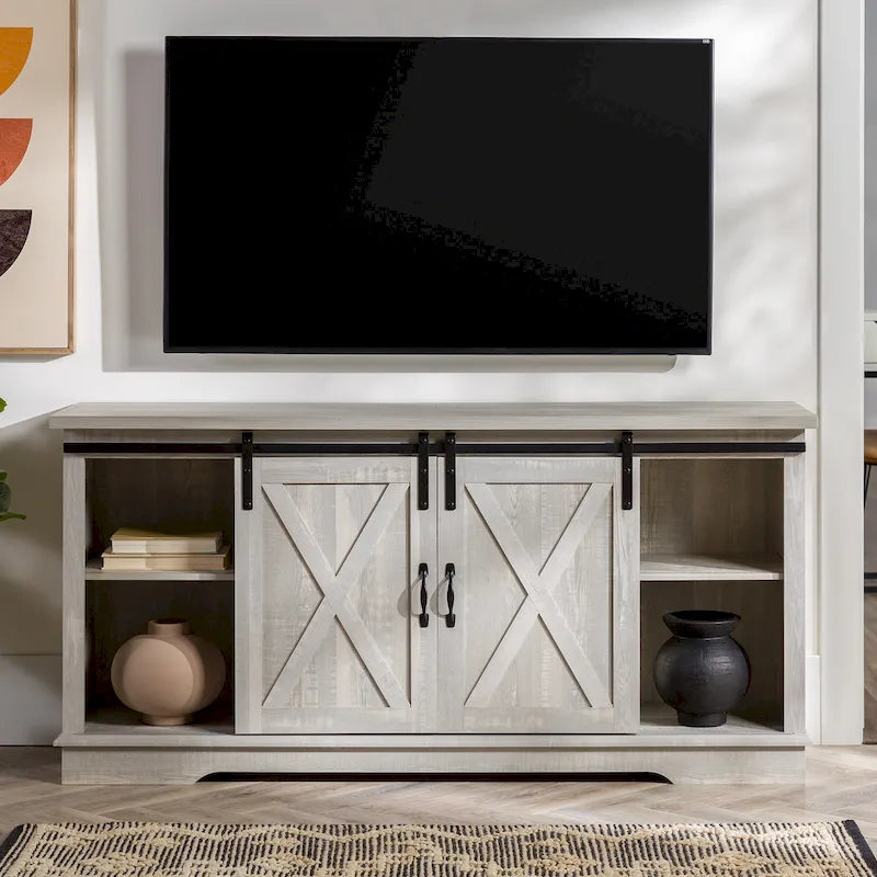 Sliding Barn Door TV Stand - Oak/Grey/White, 58"