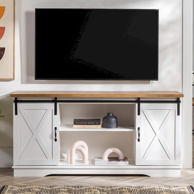 Sliding Barn Door TV Stand - Oak/Grey/White, 58"
