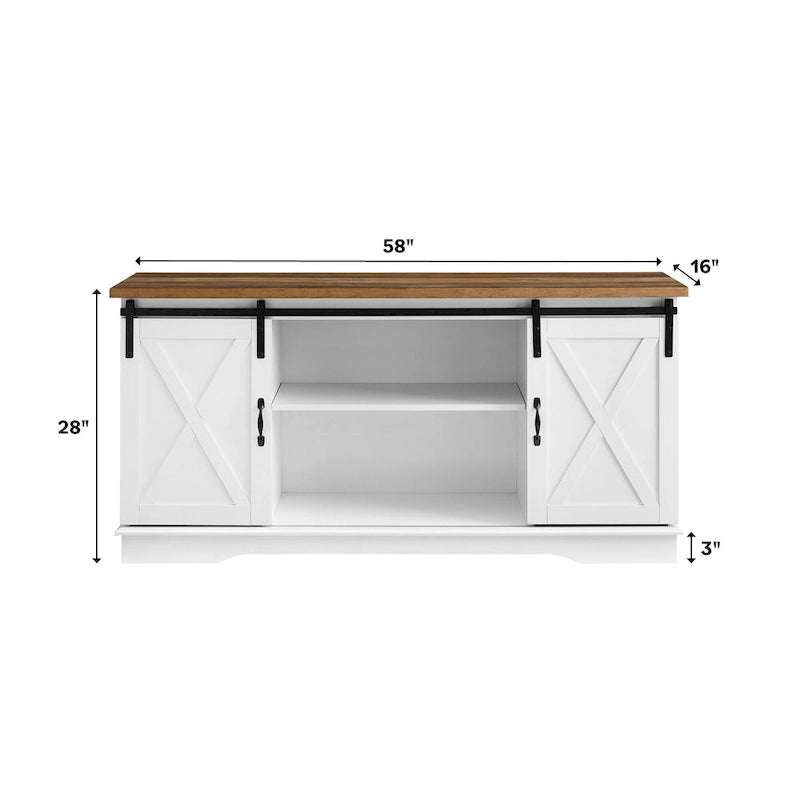 Sliding Barn Door TV Stand - Oak/Grey/White, 58"