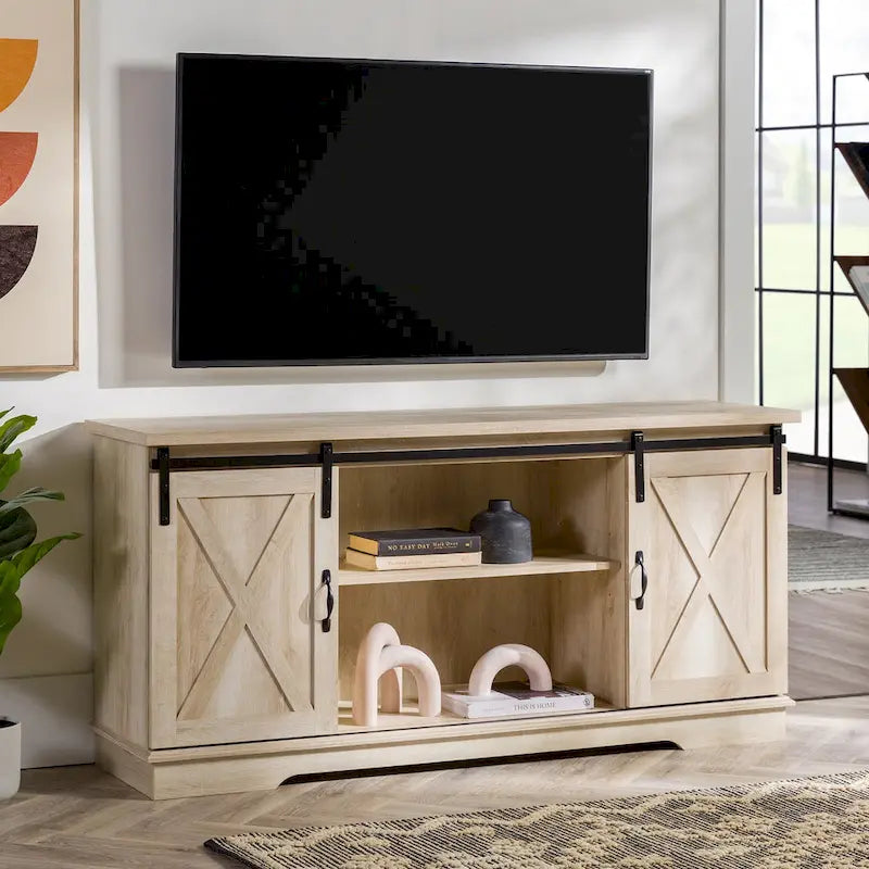 Sliding Barn Door TV Stand - Oak/Grey/White, 58"