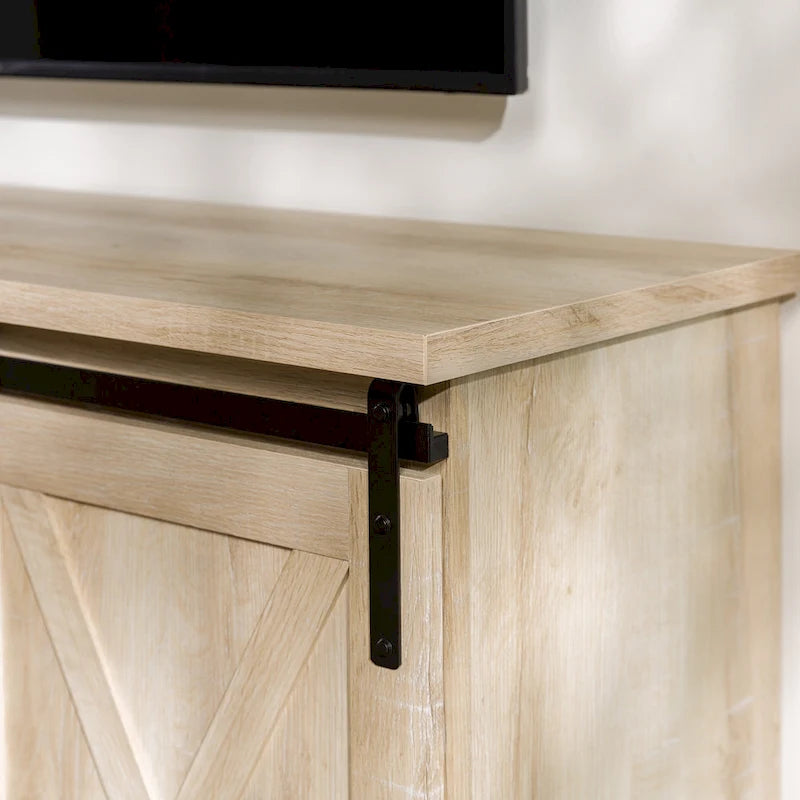 Sliding Barn Door TV Stand - Oak/Grey/White, 58"