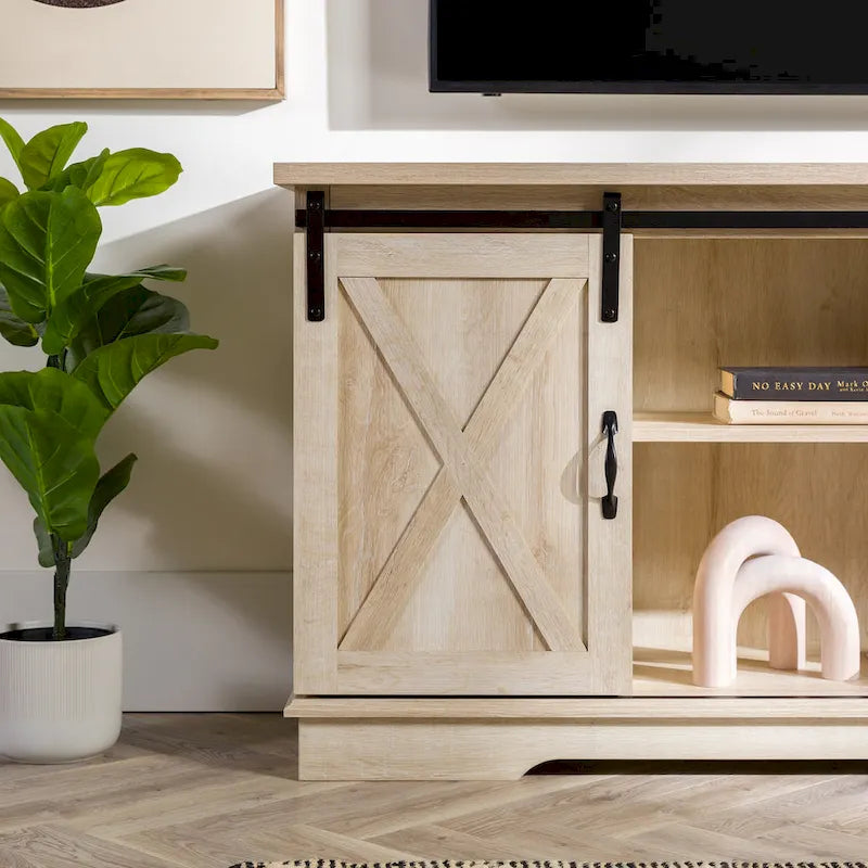 Sliding Barn Door TV Stand - Oak/Grey/White, 58"
