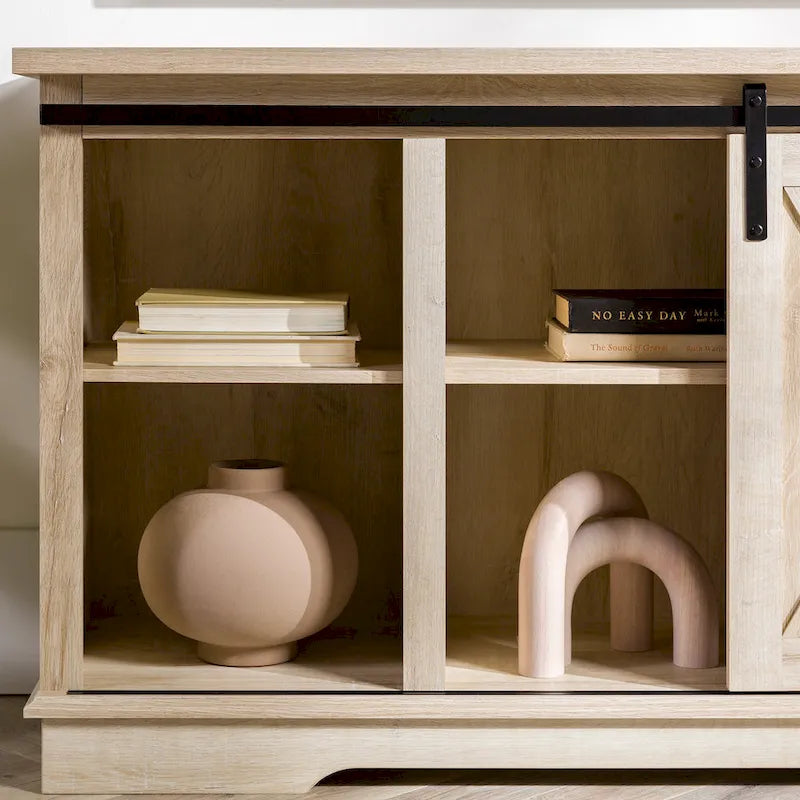 Sliding Barn Door TV Stand - Oak/Grey/White, 58"