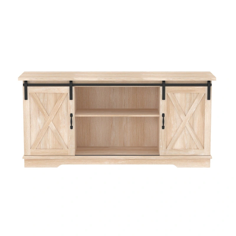Sliding Barn Door TV Stand - Oak/Grey/White, 58"