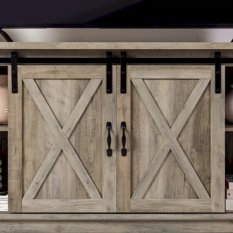 Sliding Barn Door TV Stand - Oak/Grey/White, 58"