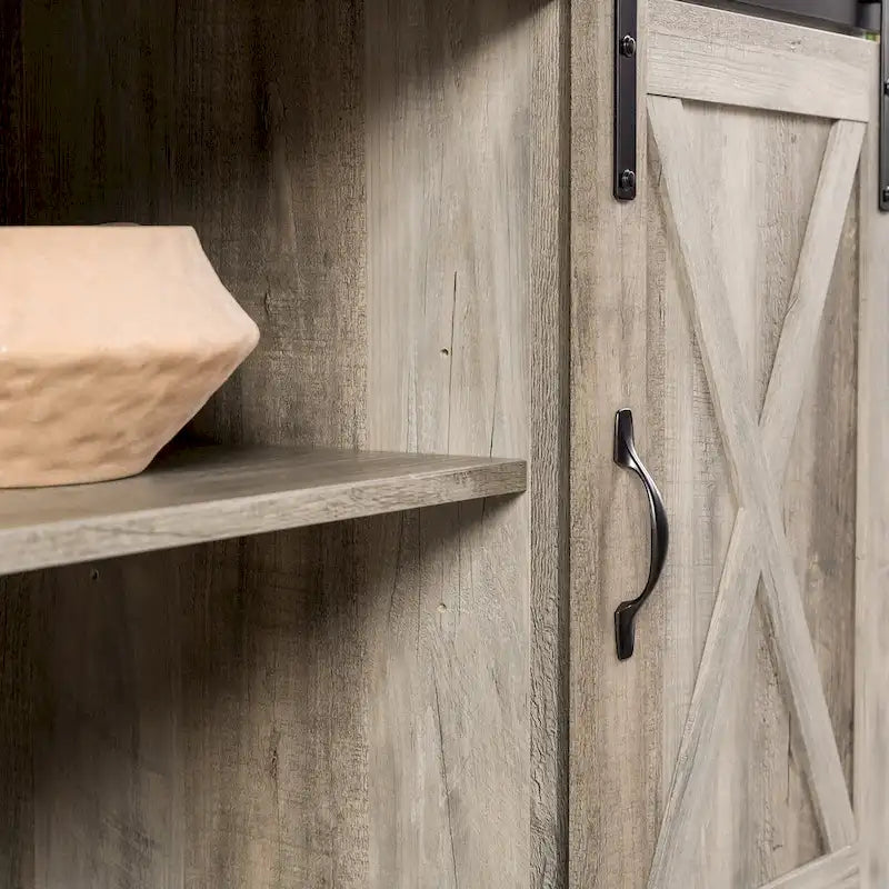 Sliding Barn Door TV Stand - Oak/Grey/White, 58"