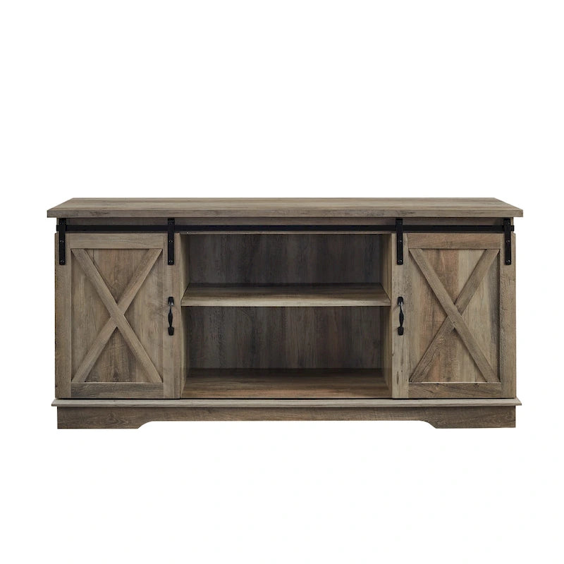 Sliding Barn Door TV Stand - Oak/Grey/White, 58"
