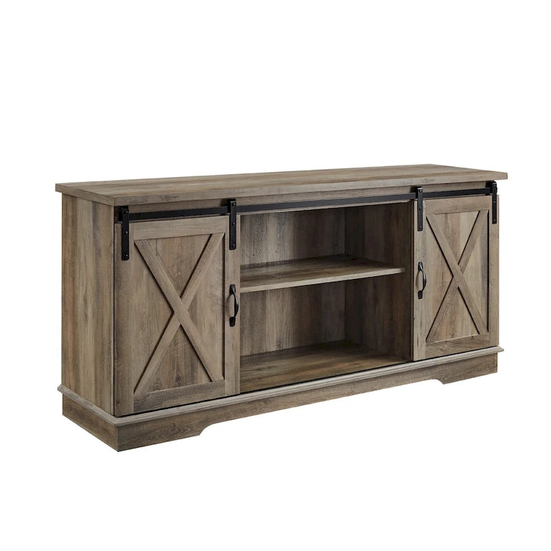 Sliding Barn Door TV Stand - Oak/Grey/White, 58"
