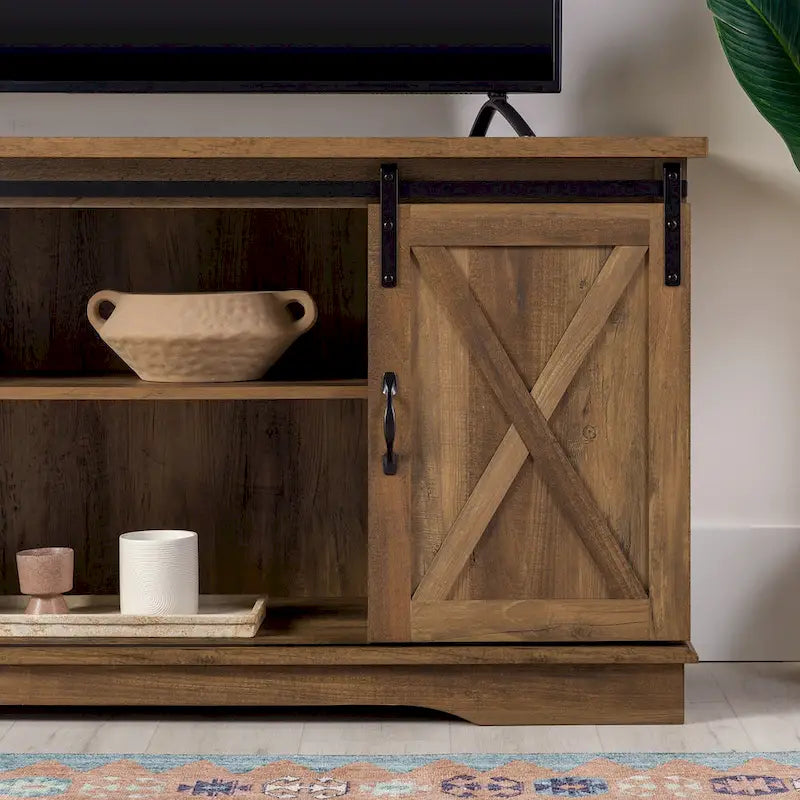 Sliding Barn Door TV Stand - Oak/Grey/White, 58"