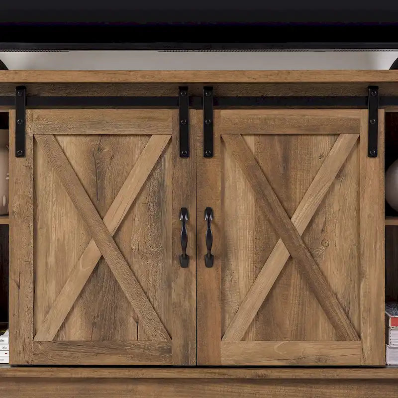 Sliding Barn Door TV Stand - Oak/Grey/White, 58"