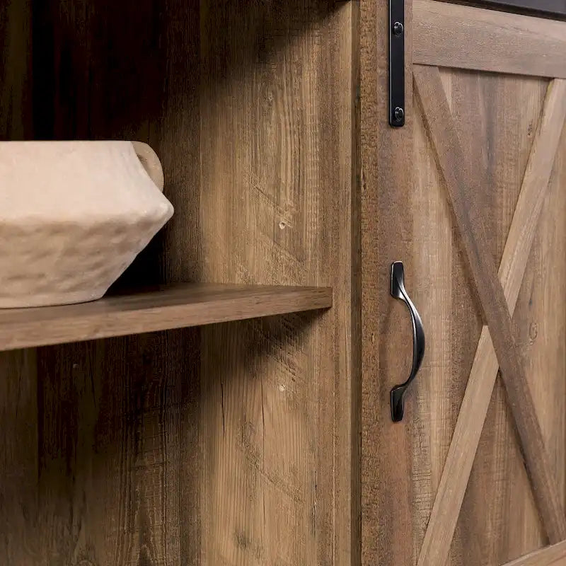 Sliding Barn Door TV Stand - Oak/Grey/White, 58"