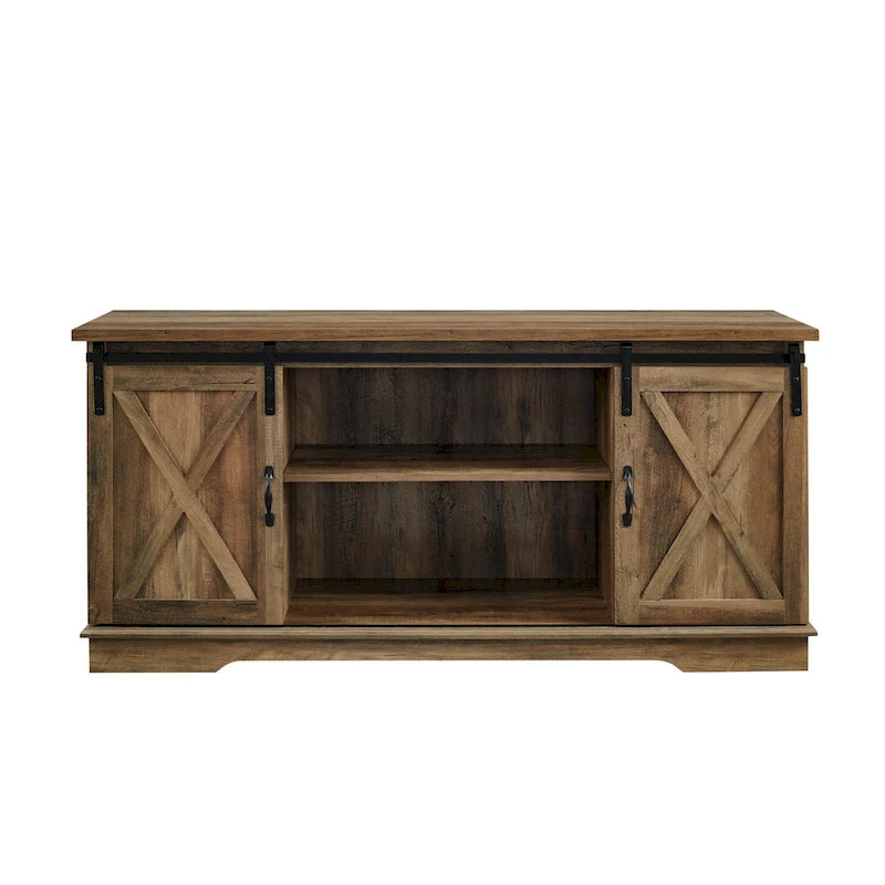 Sliding Barn Door TV Stand - Oak/Grey/White, 58"