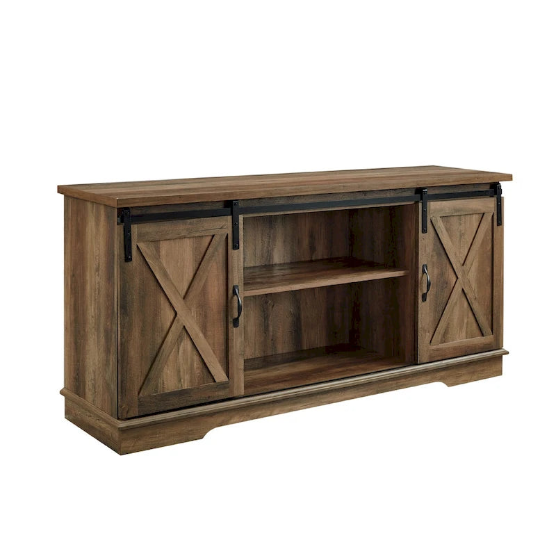 Sliding Barn Door TV Stand - Oak/Grey/White, 58"