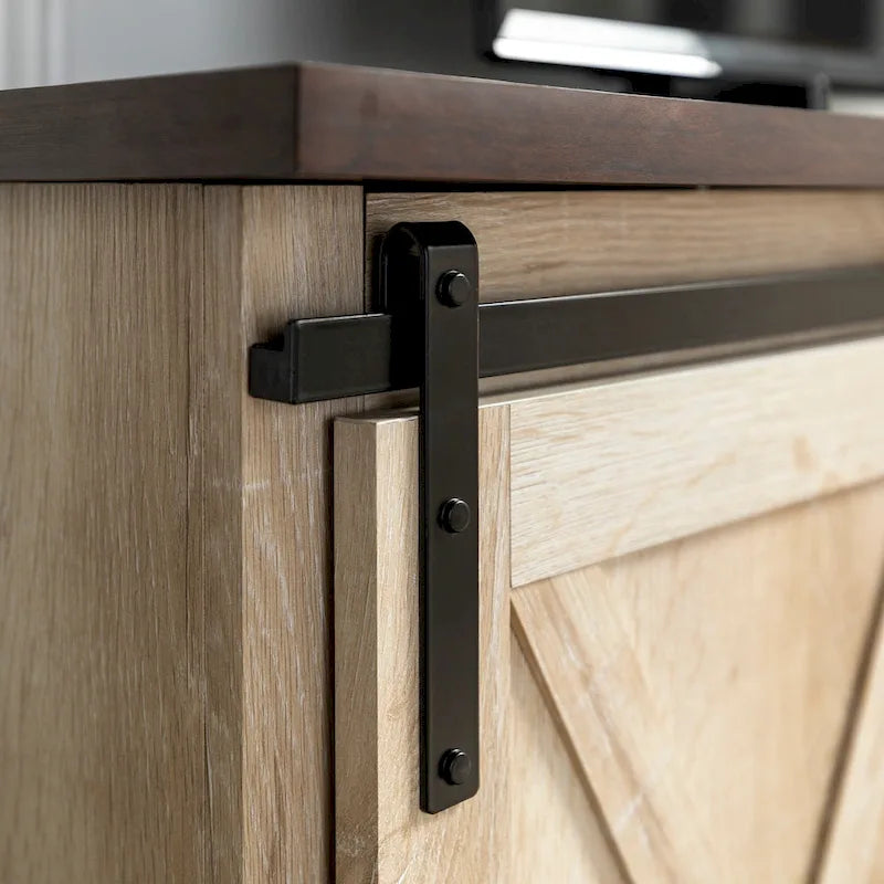 Sliding Barn Door TV Stand - Oak/Grey/White, 58"
