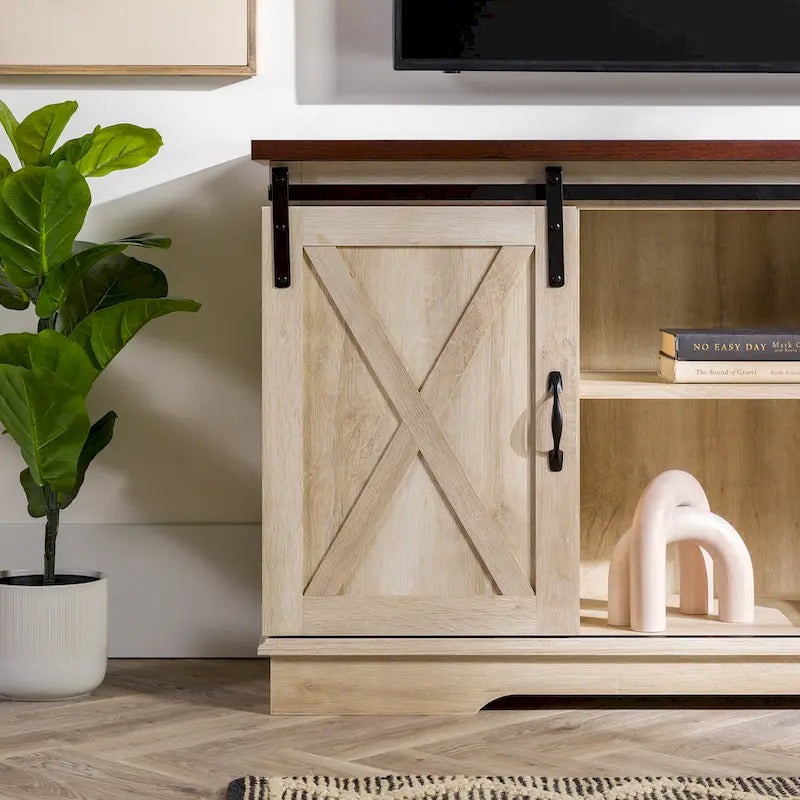 Sliding Barn Door TV Stand - Oak/Grey/White, 58"
