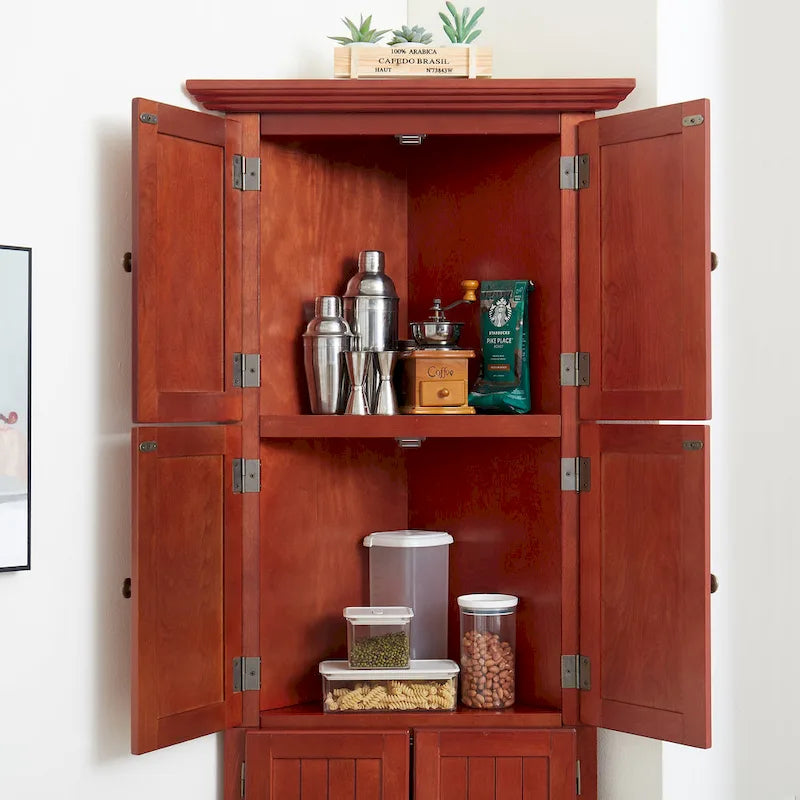 4-Tier Corner Kitchen Pantry Cabinet - Cherry/Oak, 8 Doors