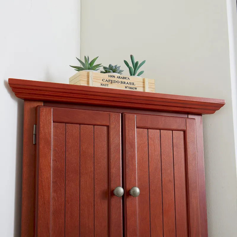 4-Tier Corner Kitchen Pantry Cabinet - Cherry/Oak, 8 Doors