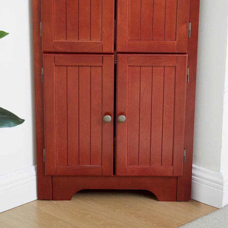 4-Tier Corner Kitchen Pantry Cabinet - Cherry/Oak, 8 Doors