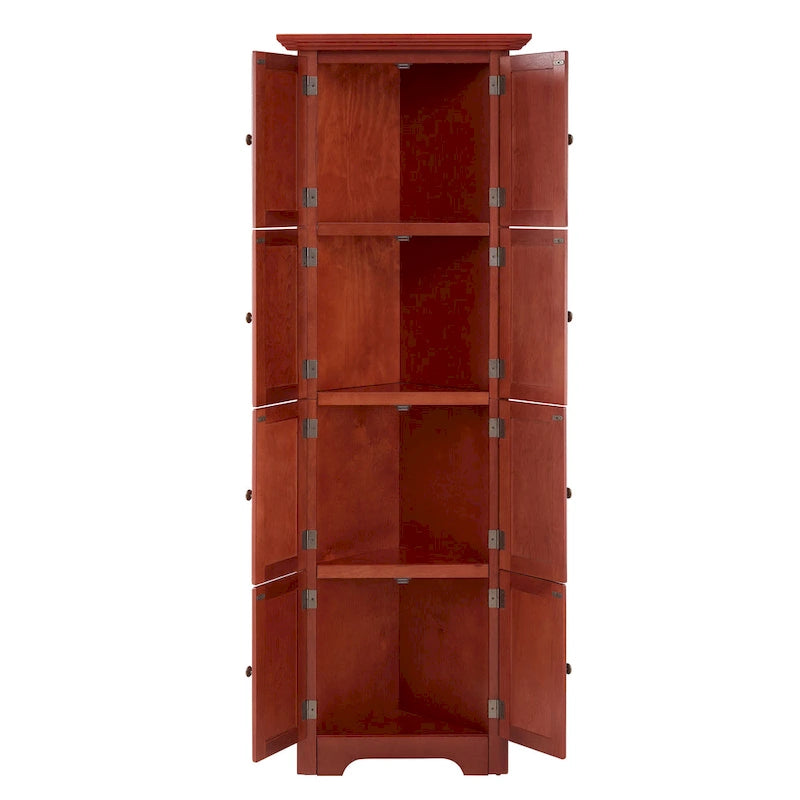 4-Tier Corner Kitchen Pantry Cabinet - Cherry/Oak, 8 Doors