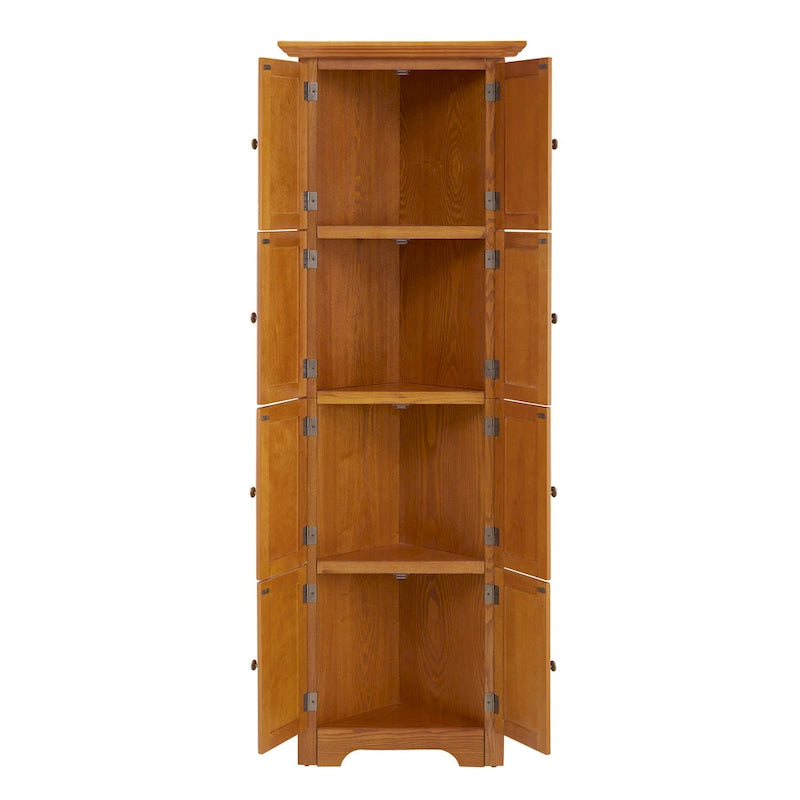 4-Tier Corner Kitchen Pantry Cabinet - Cherry/Oak, 8 Doors