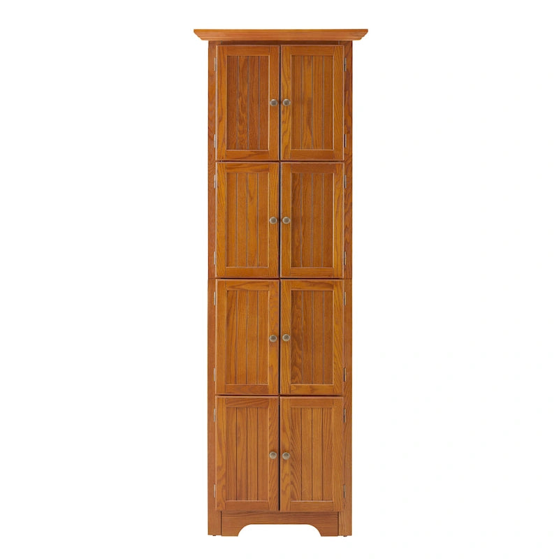 4-Tier Corner Kitchen Pantry Cabinet - Cherry/Oak, 8 Doors
