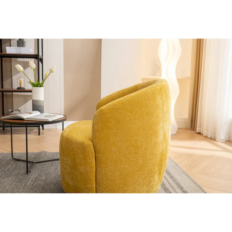 Yellow Chenille Modern 25.6 Swivel Barrel Chair with Metal Ring