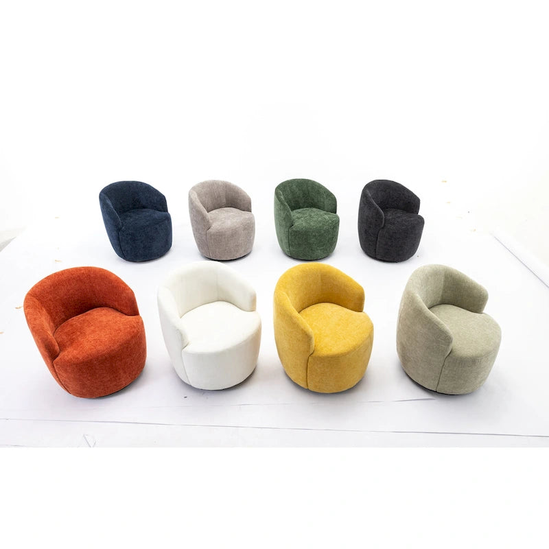 Yellow Chenille Modern 25.6 Swivel Barrel Chair with Metal Ring