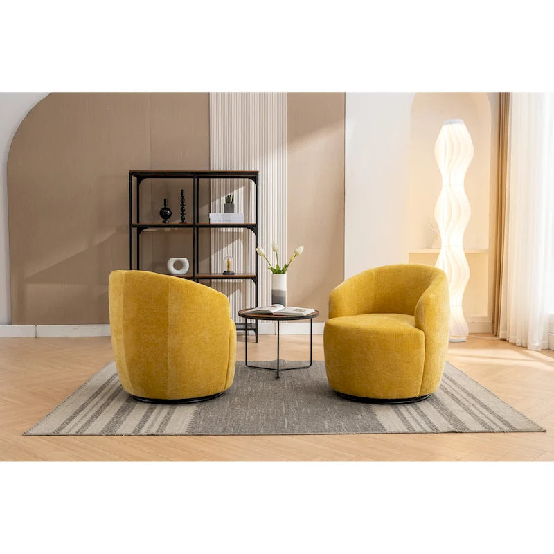 Yellow Chenille Modern 25.6 Swivel Barrel Chair with Metal Ring