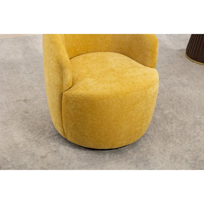 Yellow Chenille Modern 25.6 Swivel Barrel Chair with Metal Ring