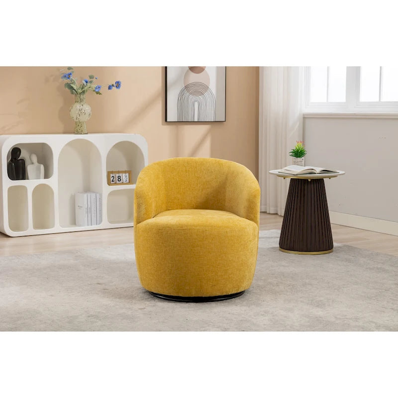 Yellow Chenille Modern 25.6 Swivel Barrel Chair with Metal Ring