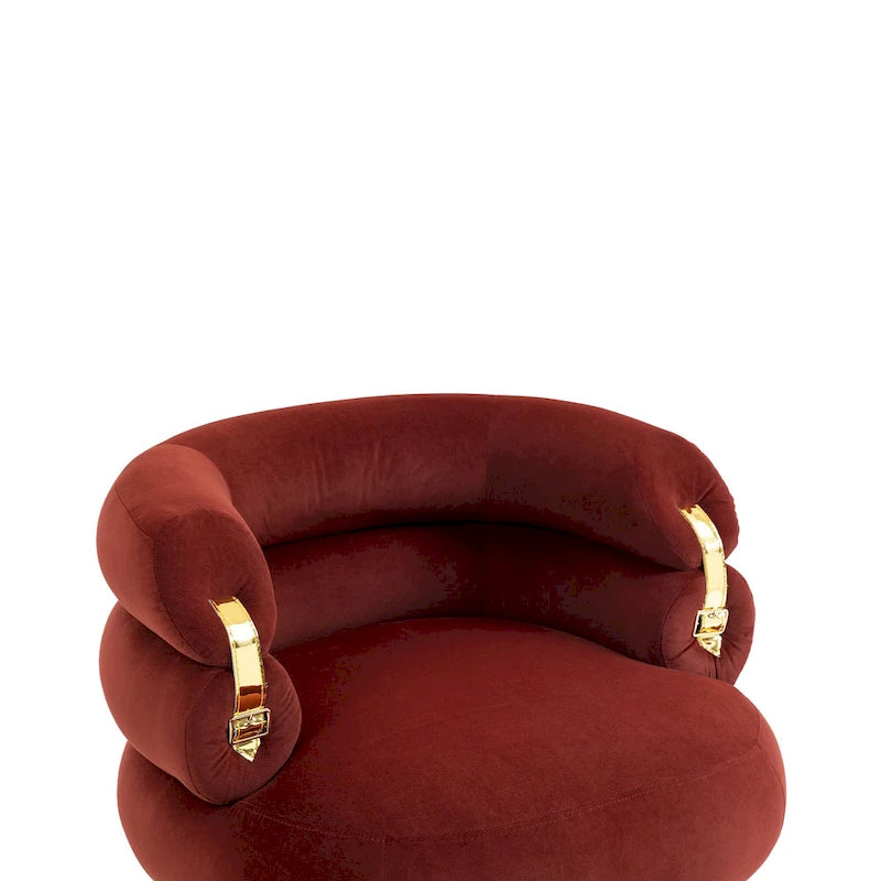 Wine Red Modern 29.1 Barrel Chair with Ottoman