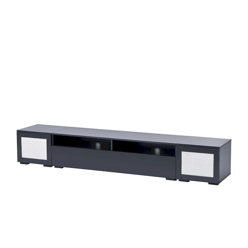 TV Stand with LED Lights and Push-Open Doors - Black, 82.6"