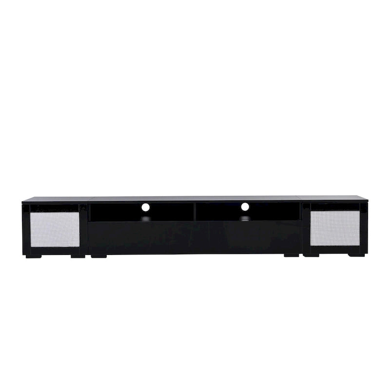TV Stand with LED Lights and Push-Open Doors - Black, 82.6"