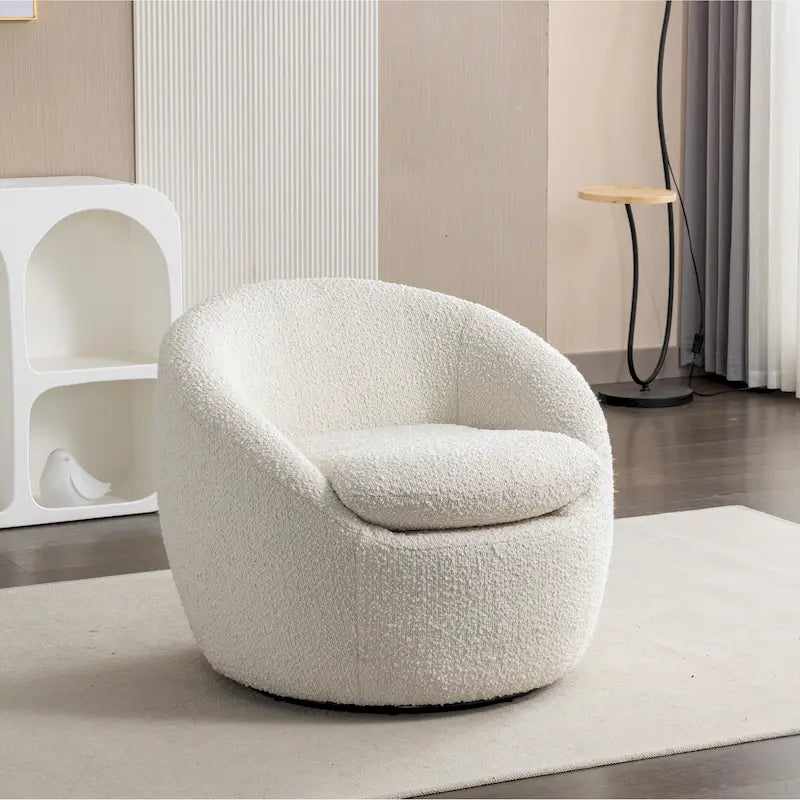 Boucle Barrel Chair with 360° Swivel - Cream White, Single Seat