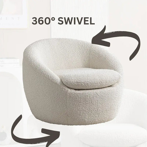 Boucle Barrel Chair with 360° Swivel - Cream White, Single Seat