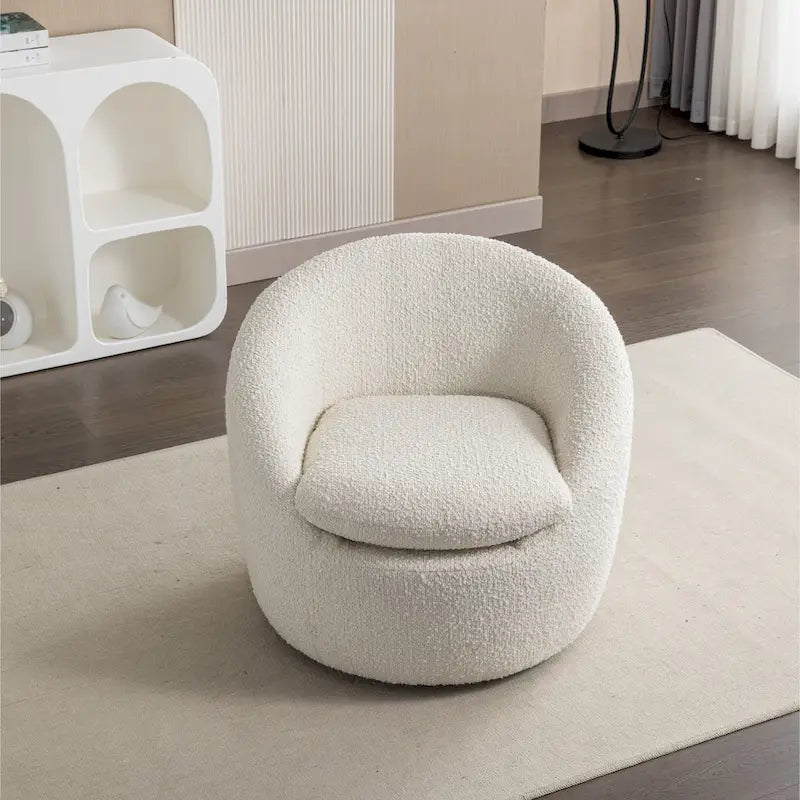 Boucle Barrel Chair with 360° Swivel - Cream White, Single Seat
