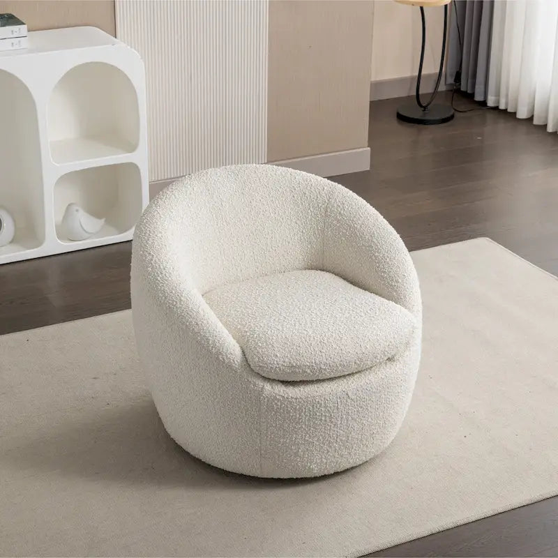 Boucle Barrel Chair with 360° Swivel - Cream White, Single Seat