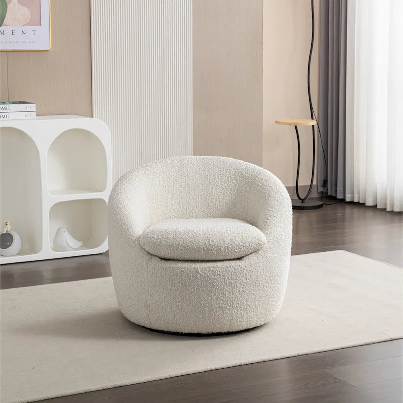 Boucle Barrel Chair with 360° Swivel - Cream White, Single Seat