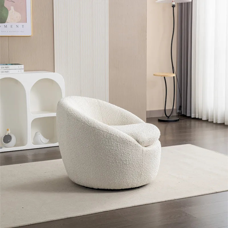 Boucle Barrel Chair with 360° Swivel - Cream White, Single Seat