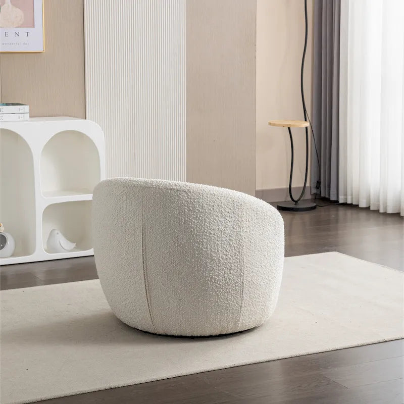 Boucle Barrel Chair with 360° Swivel - Cream White, Single Seat