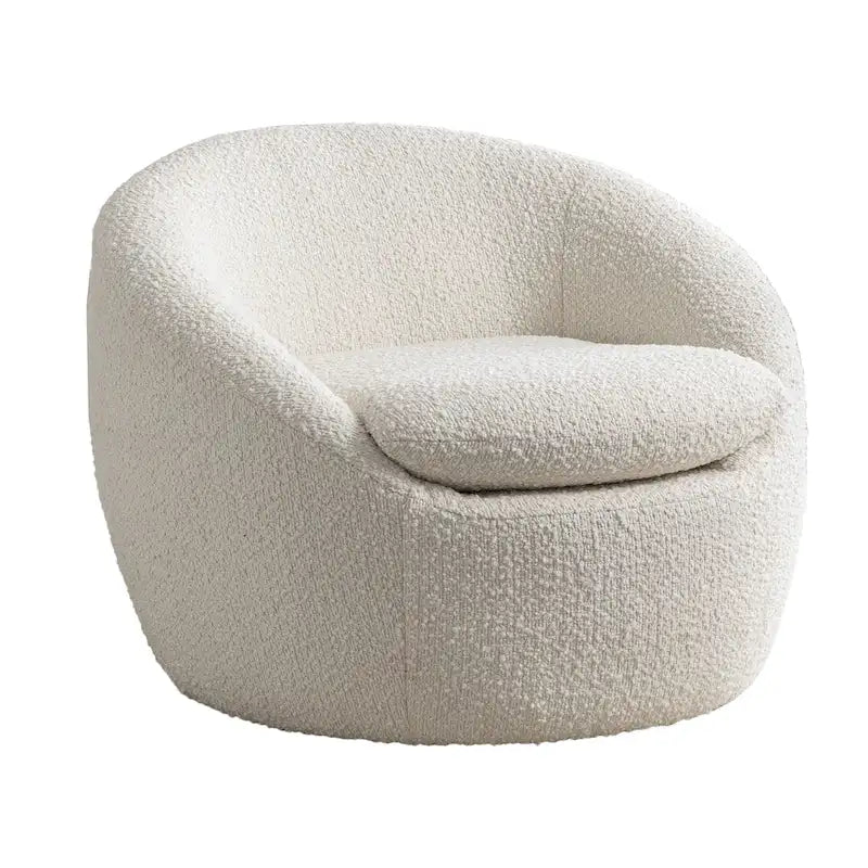 Boucle Barrel Chair with 360° Swivel - Cream White, Single Seat
