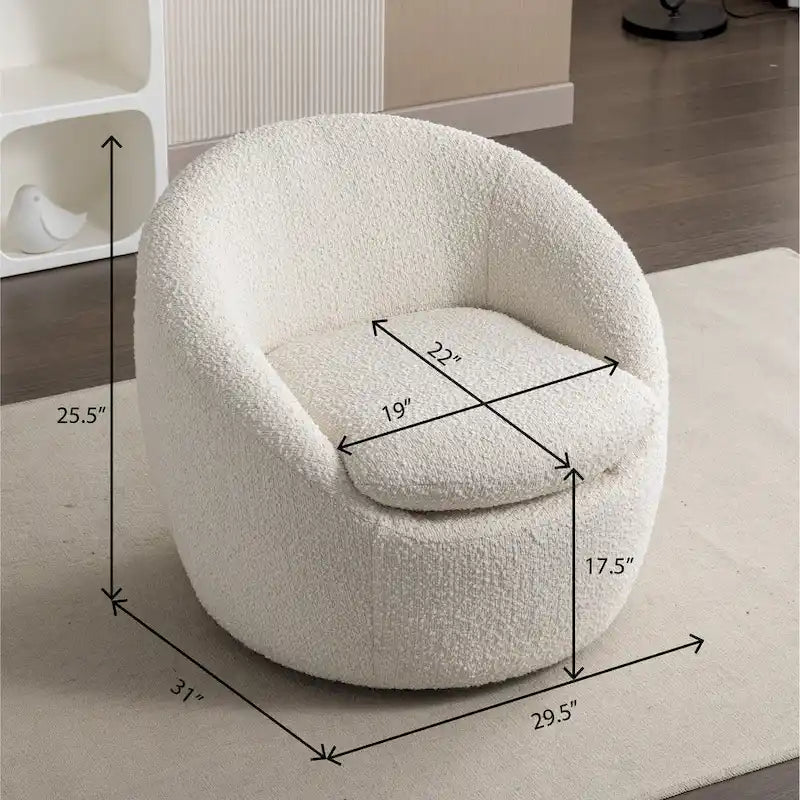 Boucle Barrel Chair with 360° Swivel - Cream White, Single Seat
