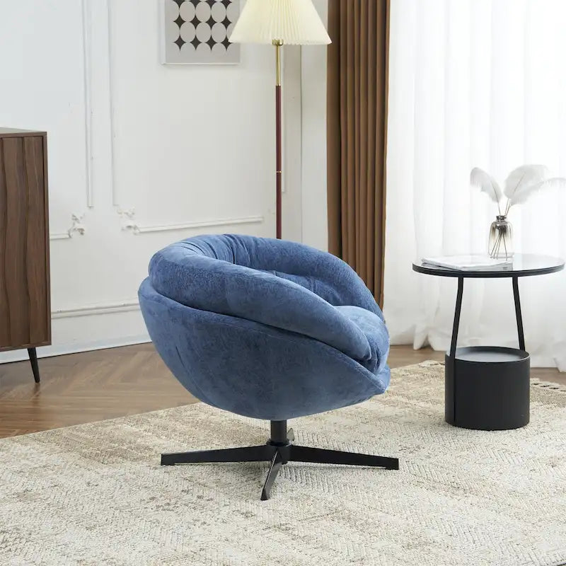 Chenille Upholstered 360 Swivel Club Chair/Accent Chair with Removable Cushion, Round Office Chair with Black Metal Base
