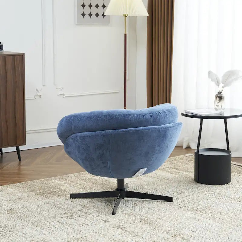Chenille Upholstered 360 Swivel Club Chair/Accent Chair with Removable Cushion, Round Office Chair with Black Metal Base