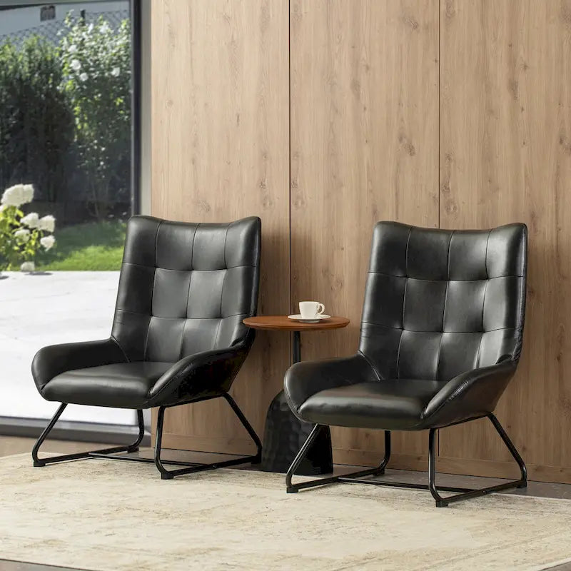 Glitzhome Set of 2 35.5H Leatherette Wingback Accent Chairs With Metal Legs