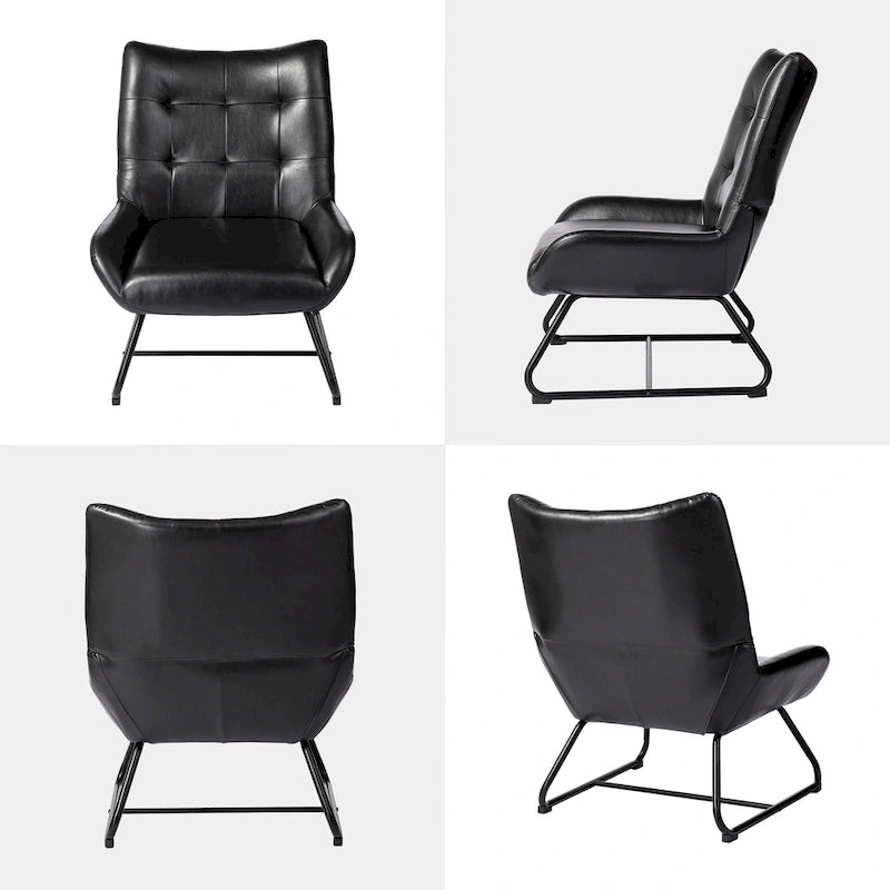 Glitzhome Set of 2 35.5H Leatherette Wingback Accent Chairs With Metal Legs