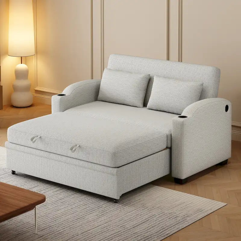 Convertible Loveseat Sofa Bed - White Grey, 2-Seater