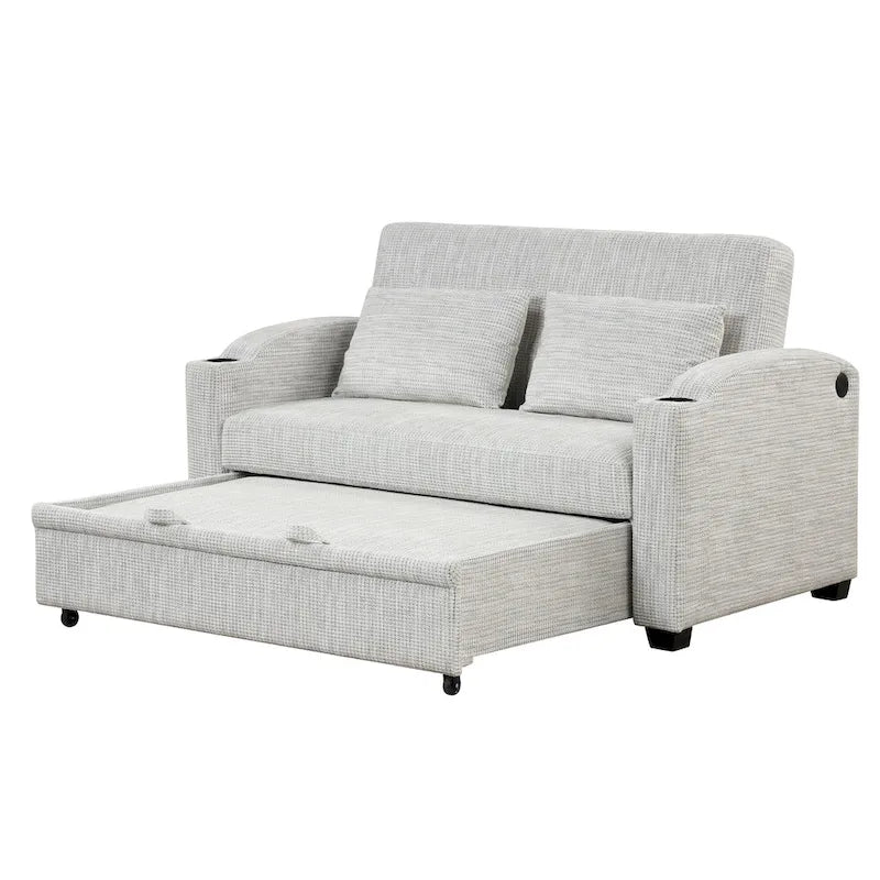 Convertible Loveseat Sofa Bed - White Grey, 2-Seater